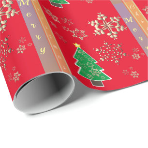 Papel De Regalo "Feliz Navidad" Copos de nieve y Navidades rojos
