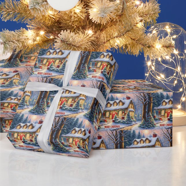 Papel De Regalo Feliz Navidad Cosmosa casa de campo en el bosque (Vacaciones)