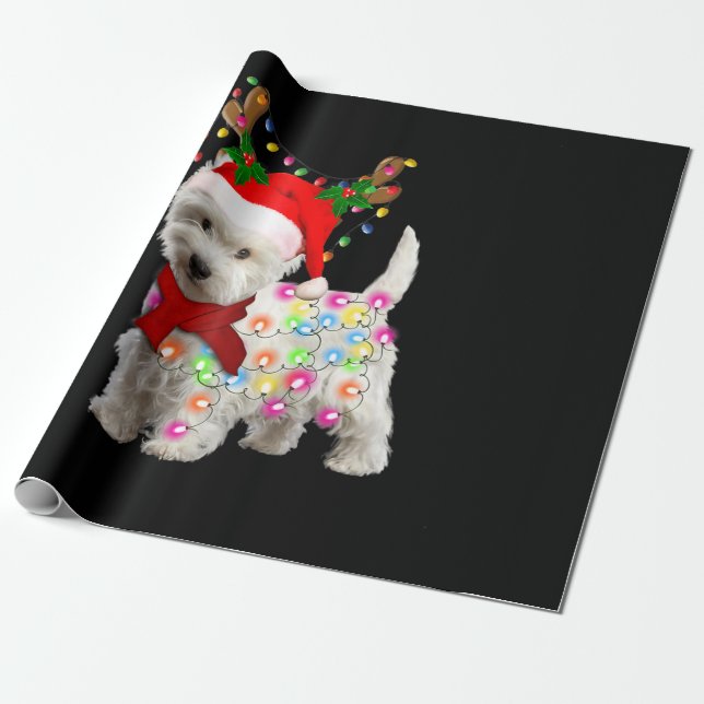 Papel De Regalo Feliz Navidad Cosplay de renos de perro occidental (Desenrollado)