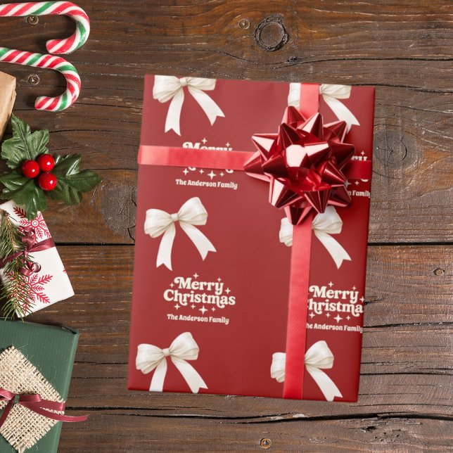 Papel De Regalo Feliz Navidad crema roja arco retro (Subido por el creador)