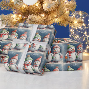 Papel De Regalo Feliz Navidad Cute Acuarela Snowmen