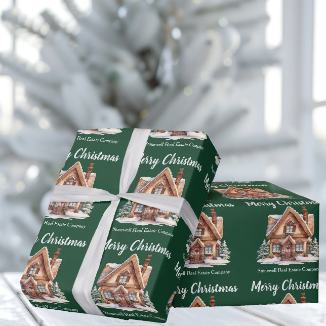 Papel De Regalo Feliz Navidad Cute Green Realtor Personalizado (Subido por el creador)