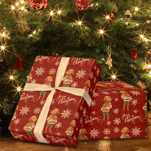 Papel De Regalo Feliz Navidad Dachshund Perro Festividad Roja