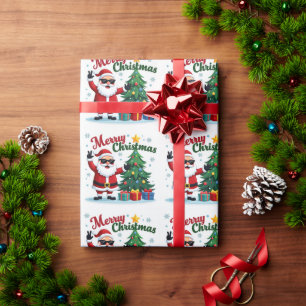 Papel De Regalo Feliz Navidad   Diseño de árbol y Santa