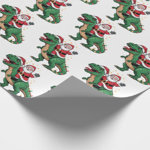 Papel De Regalo Feliz Navidad Divertido Santa montando un dinosaur