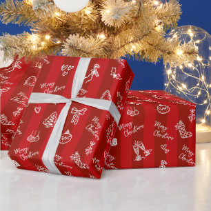 Papel De Regalo Feliz Navidad Doodle Dibujado a Mano sobre Rayas R