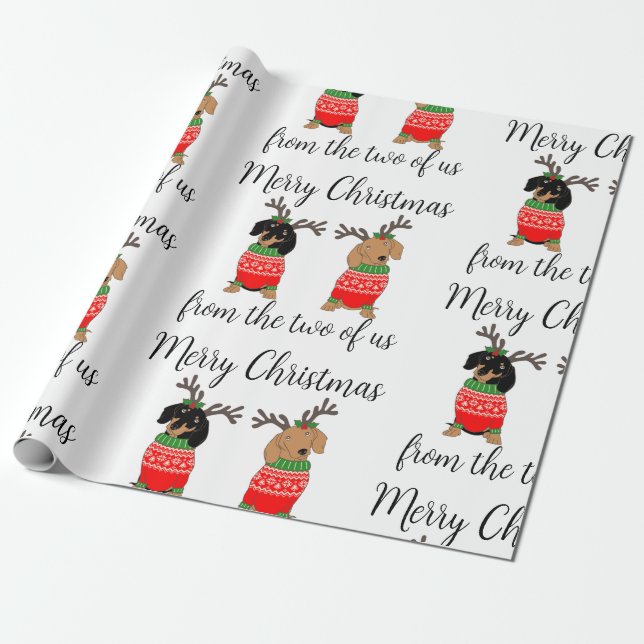 Papel De Regalo Feliz Navidad Dos Decorados Dachshunds (Desenrollado)