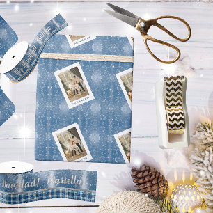 Papel De Regalo Feliz Navidad Elegante Azul Tarjeta de Iman