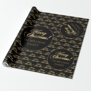 Papel De Regalo Feliz Navidad Elegante Black and Gold Script