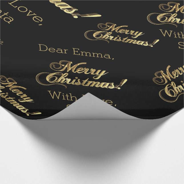 Papel De Regalo Feliz Navidad Elegante Black Faux Relieve metaliza (Esquina)
