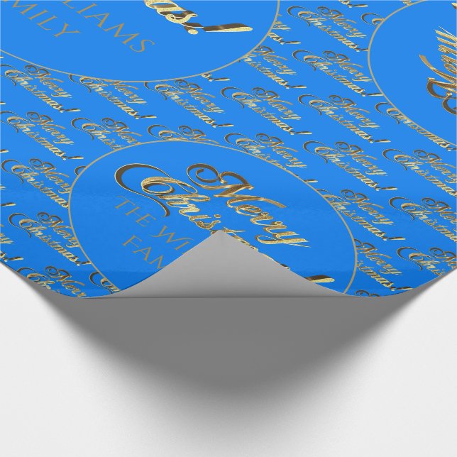 Papel De Regalo Feliz Navidad Elegante Cerulean Blue Gold Script (Esquina)