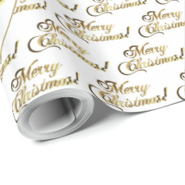 Papel De Regalo Feliz Navidad Elegante dorado y escritura blanca
