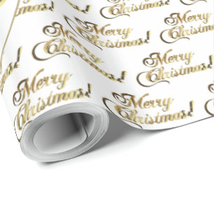 Papel De Regalo Feliz Navidad Elegante dorado y escritura blanca