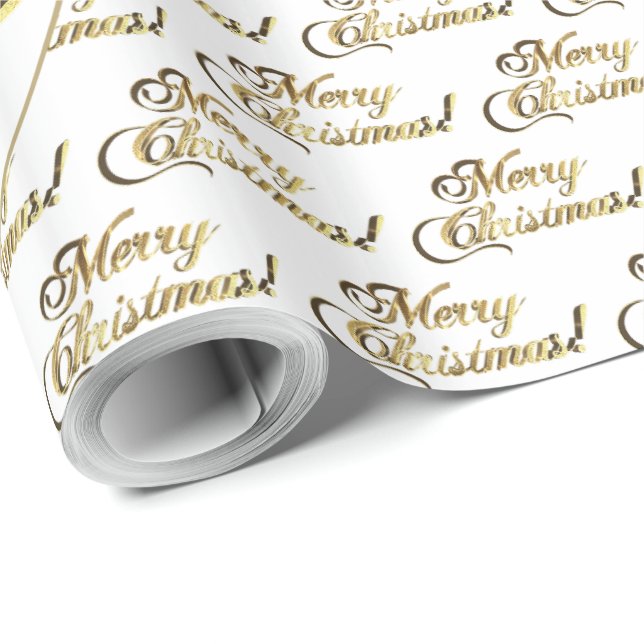 Papel De Regalo Feliz Navidad Elegante dorado y escritura blanca (Esquina del rollo)
