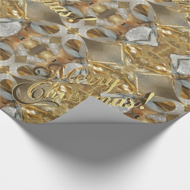 Papel De Regalo Feliz Navidad Elegante Faux Gold Silver Script Wr (Esquina)