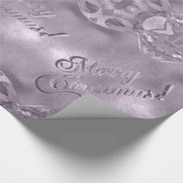 Papel De Regalo Feliz Navidad Elegante Faux Plata Rosa Gris (Esquina)