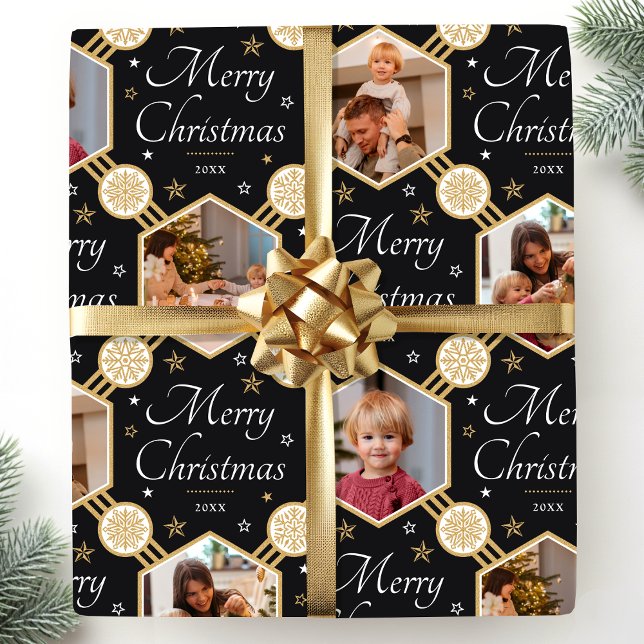 Papel De Regalo Feliz Navidad Elegante foto de copo de nieve negro (Subido por el creador)