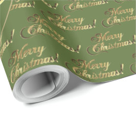Papel De Regalo Feliz Navidad Elegante Olive Green Gold Script