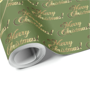 Papel De Regalo Feliz Navidad Elegante Olive Green Gold Script
