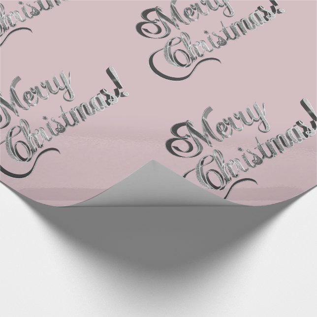 Papel De Regalo Feliz Navidad Elegante Rubor Rosa Gris Plateado (Esquina)