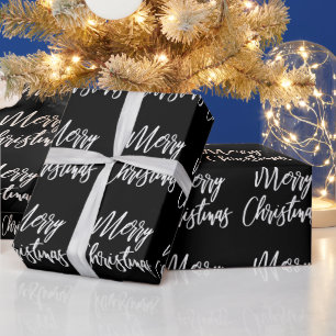 Papel De Regalo Feliz Navidad en Caligrafía Blanco y Negro