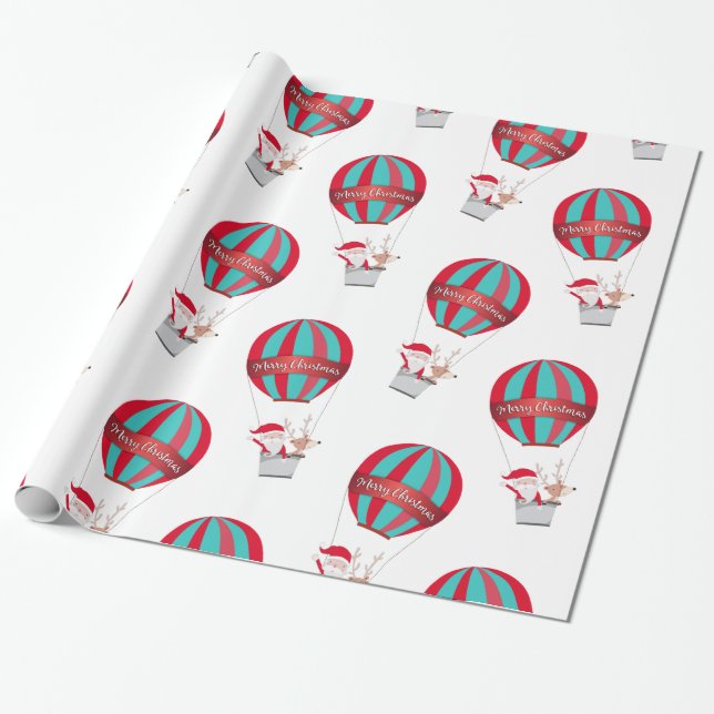 Papel De Regalo Feliz Navidad en globo de Santa Claus (Desenrollado)