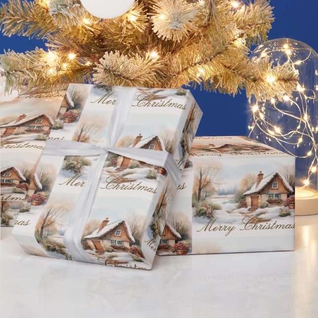 Papel De Regalo Feliz Navidad en un paisaje nevado (Vacaciones)