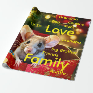 Papel De Regalo Feliz Navidad Envolviendo Amor Familiar Ratón