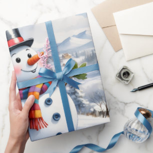 Papel De Regalo Feliz Navidad envolviendo muñeco de nieve vintage