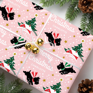 Papel De Regalo Feliz Navidad Escocia Perro Nieve Diversión Nombre