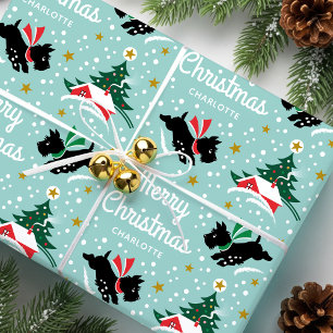 Papel De Regalo Feliz Navidad Escocia Perro Nieve Nieve Nombre de 
