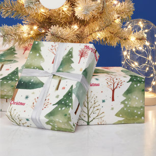 Papel De Regalo Feliz Navidad Estacional Árboles de Selva Verde