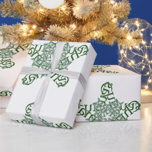 Papel De Regalo Feliz Navidad Estrella de caligrafía verde gran mo