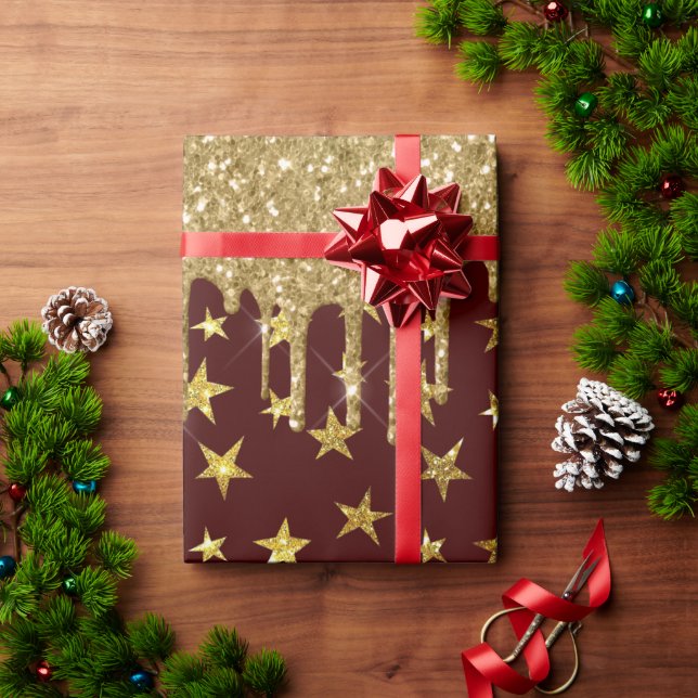 Papel De Regalo Feliz Navidad - Estrella purpurina (Regalo de vacaciones)