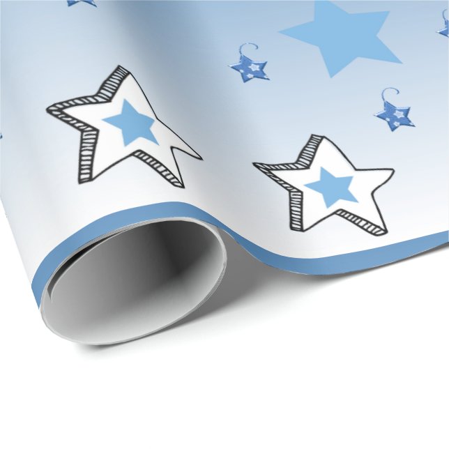 Papel de Regalo Feliz Navidad Estrellas Azules (Esquina del rollo)