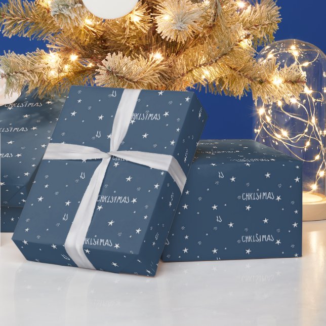 Papel De Regalo Feliz Navidad Estrellas Blancas (Vacaciones)