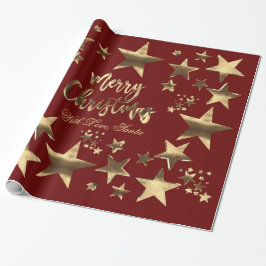 Papel De Regalo Feliz Navidad Estrellas Red Gold Elegante Script