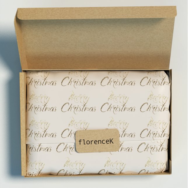 Papel De Regalo Feliz Navidad Faux Gold Purpurina Script Ivory (Merry Christmas Faux Gold Glitter Script Ivory Wrapping Paper)
