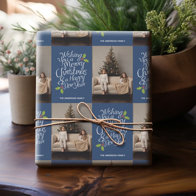 Papel De Regalo Feliz Navidad Feliz Año Nuevo - 1 foto caprichosa (Personalized Photo Wrapping Paper)