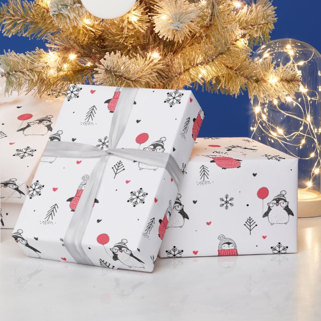 Papel De Regalo Feliz Navidad feliz pingüino en blanco Gorra (Vacaciones)