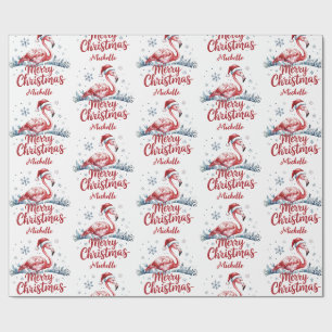 Papel De Regalo Feliz Navidad Flamenco Rosa Personalizado