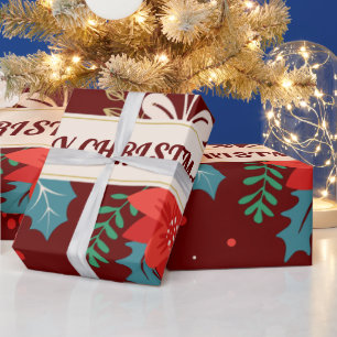 Papel De Regalo Feliz Navidad Floral