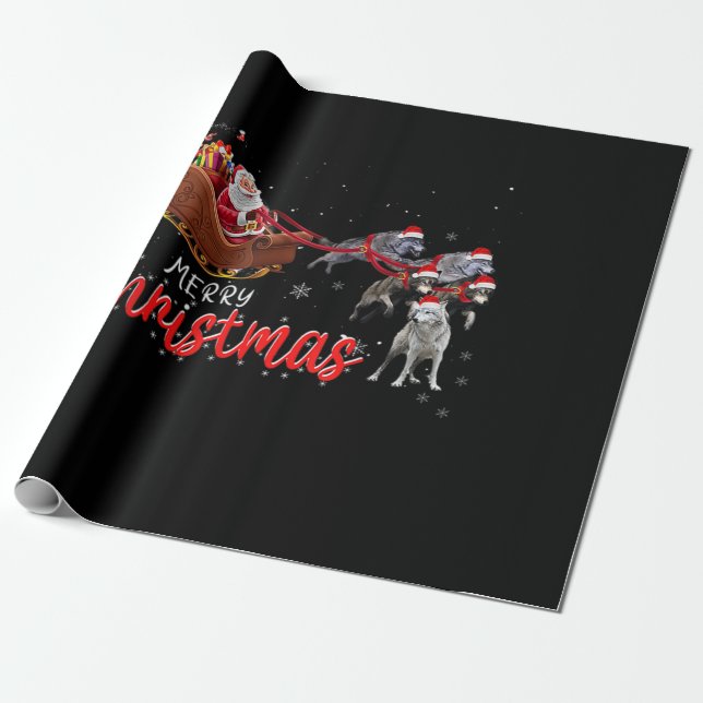 Papel De Regalo Feliz Navidad Funny Santa Riding Wolf (Desenrollado)