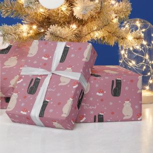 Papel De Regalo Feliz Navidad Gatitos Lindos Rosa, Azul, Verde