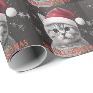 Papel De Regalo Feliz Navidad, gato británico de shorthair, Santa