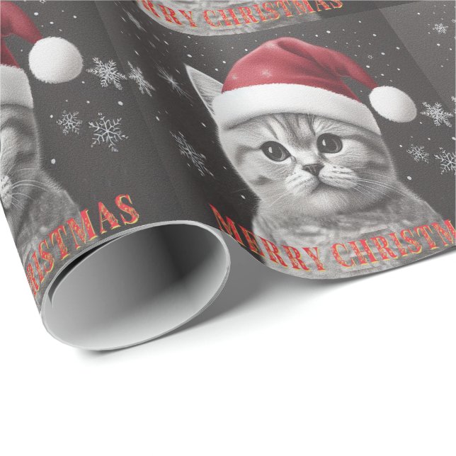 Papel De Regalo Feliz Navidad, gato británico de shorthair, Santa  (Esquina del rollo)
