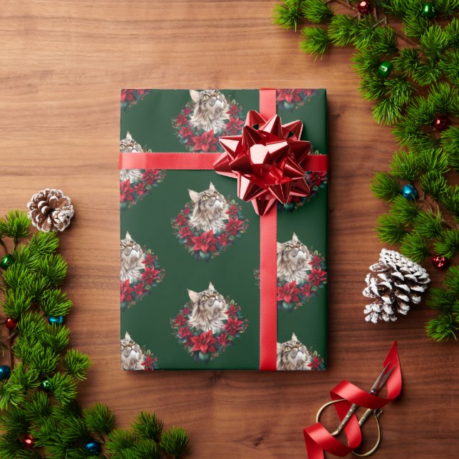 Papel De Regalo Feliz Navidad gato Maine Coon  (Regalo de vacaciones)