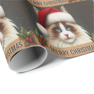 Papel De Regalo Feliz Navidad Gato Ragdoll, Navidad Santa Ragdoll