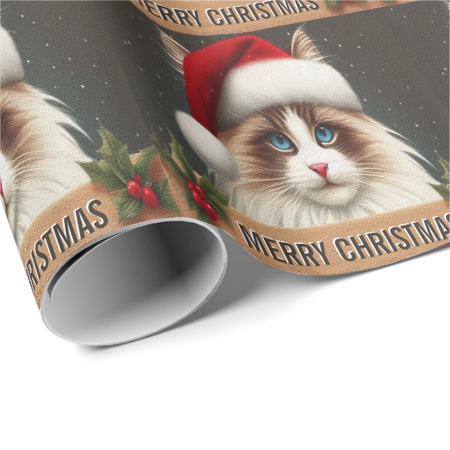 Papel De Regalo Feliz Navidad Gato Ragdoll, Navidad Santa Ragdoll (Esquina del rollo)