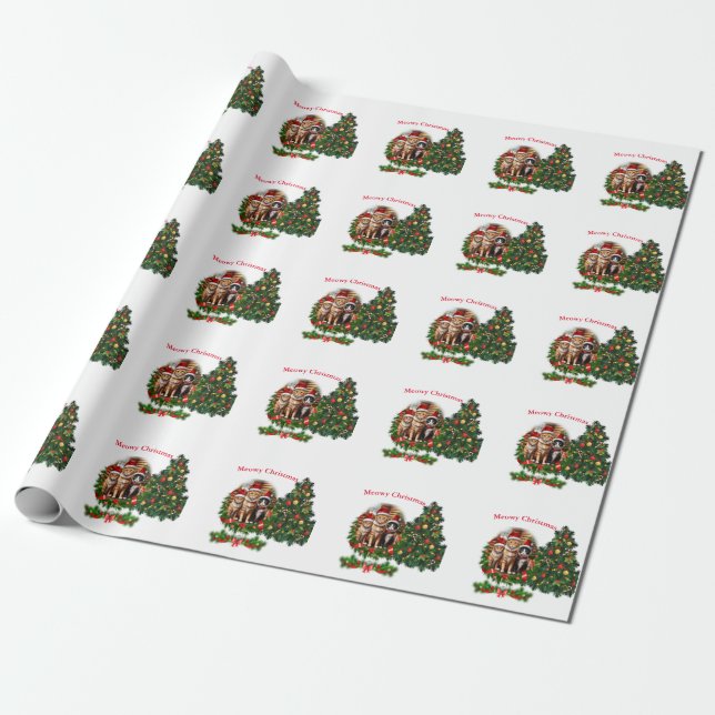 Papel De Regalo Feliz Navidad Gatos (Desenrollado)